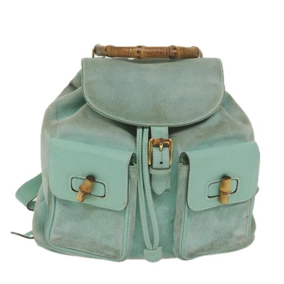 GUCCI Bamboo Backpack Suede Light Blue Auth main image 12